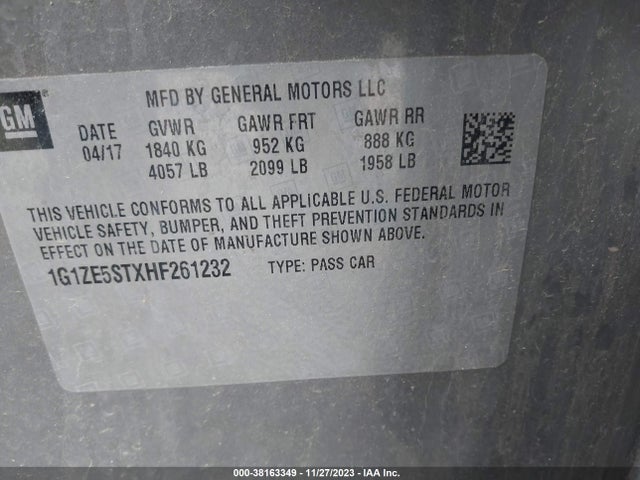 Chevrolet MALIBU 1LT 2017 1G1ZE5STXHF261232 Image 9