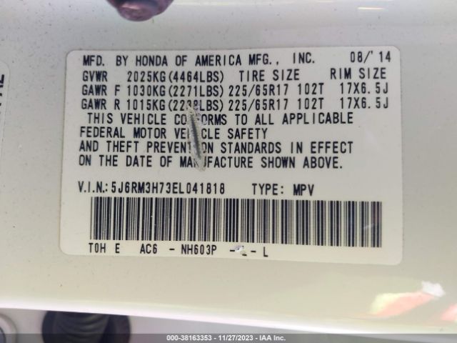 5J6RM3H73EL041818 Honda Cr-v Ex-l