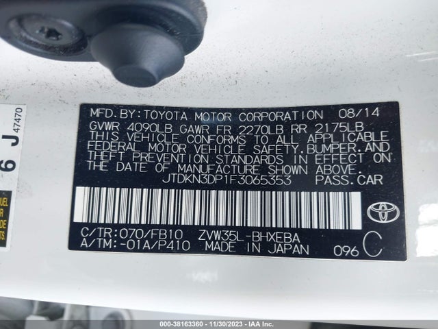 2015 TOYOTA PRIUS PLUG-IN VIN: JTDKN3DP1F3065353