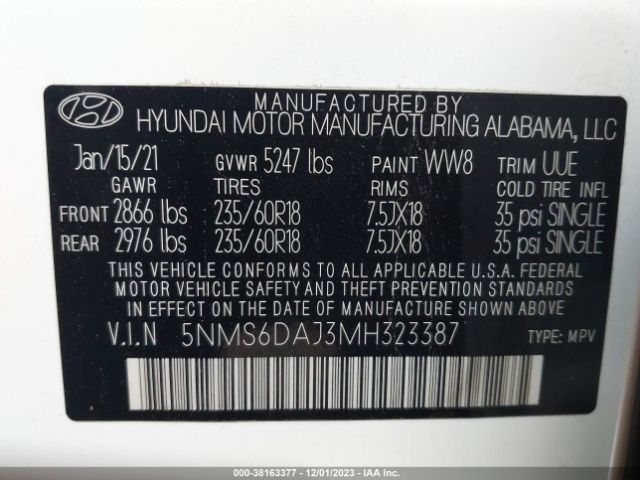 2021 HYUNDAI SANTA FE 5NMS6DAJ3MH323387 Photo 8
