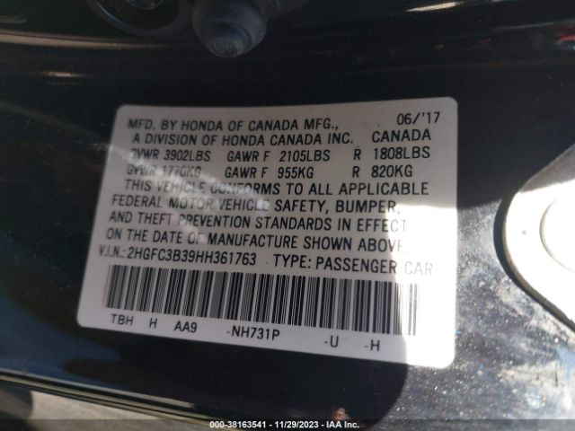 2HGFC3B39HH361763 Honda Civic Ex-t