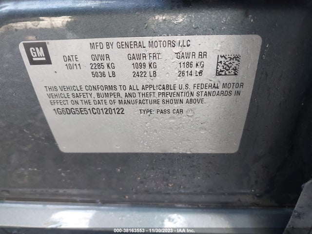 2012 CADILLAC CTS LUXURY VIN: 1G6DG5E51C0120122