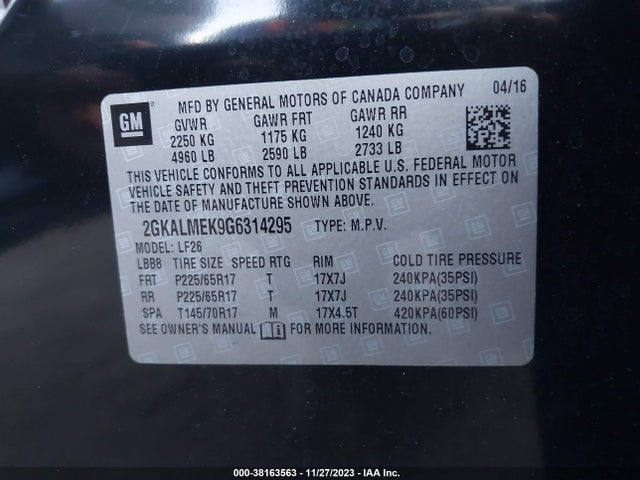 GMC Terrain Sle-1 2016 2GKALMEK9G6314295 Image 9