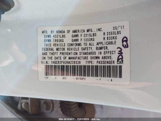 Honda Accord Ex-l 2017 1HGCR2F82HA239536 Image 9