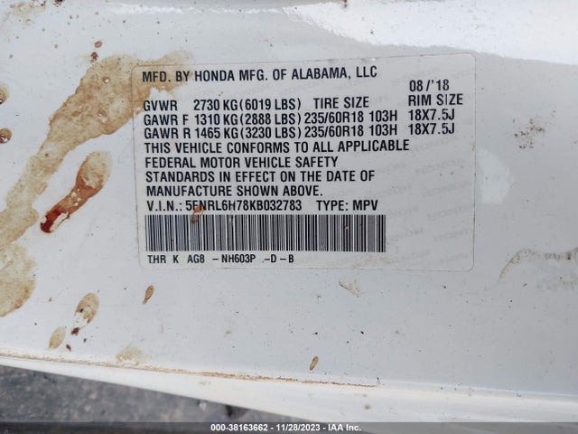Honda Odyssey Ex-l 2019 5FNRL6H78KB032783 Image 9