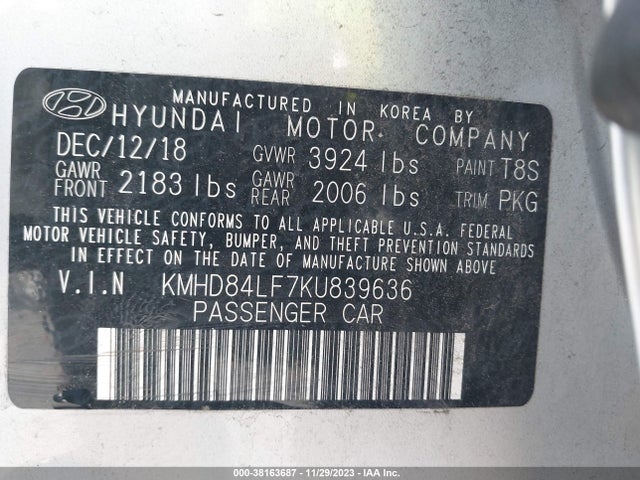 Hyundai Elantra Value Edition 2019 KMHD84LF7KU839636 Image 9