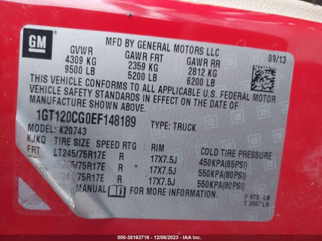 1GT120CG0EF148189 GMC Sierra 2500hd Sle