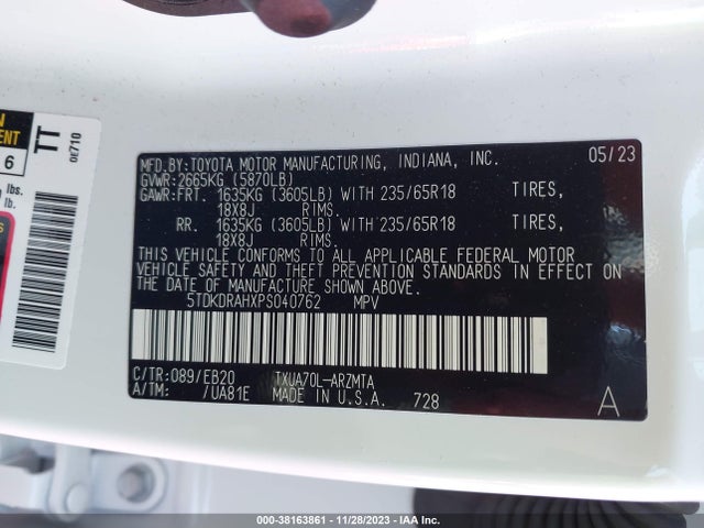 2023 TOYOTA HIGHLANDER XLE VIN: 5TDKDRAHXPS040762