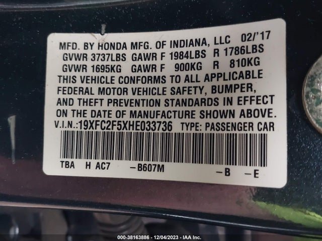 Honda Civic Lx 2017 19XFC2F5XHE033736 Image 9