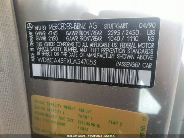 1990 MERCEDES-BENZ 560 WDBCA45EXLA547053 Photo 8