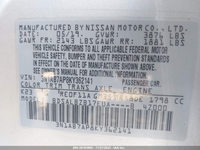 Nissan SENTRA S 2019 3N1AB7AP8KY362141 Image 9