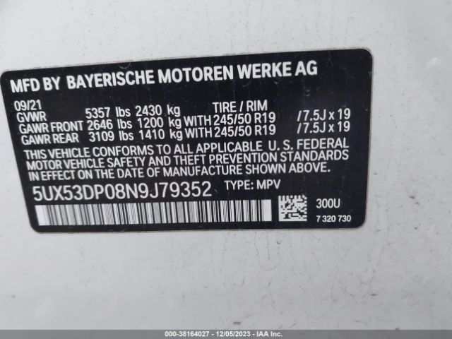 5UX53DP08N9J79352 BMW X3 Xdrive30i