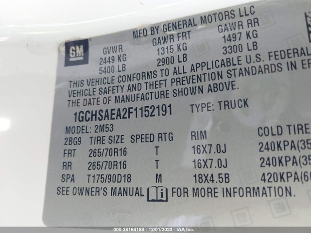 Chevrolet Colorado Wt 2015 1GCHSAEA2F1152191 Image 9