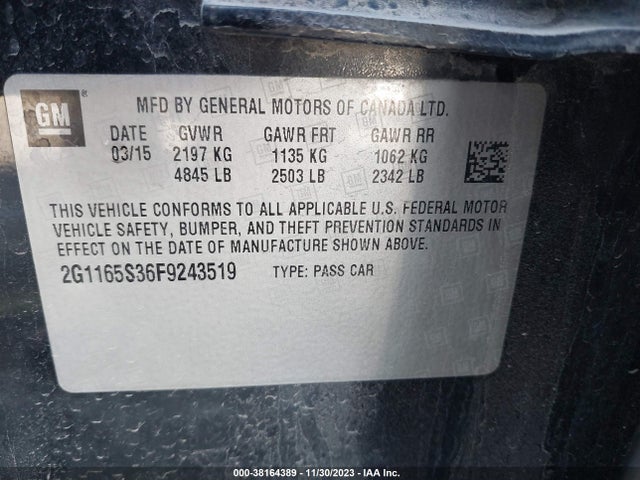 Chevrolet IMPALA 2LZ 2015 2G1165S36F9243519 Image 9