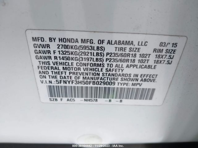 5FNYF3H50FB029009 Honda Pilot Ex-l