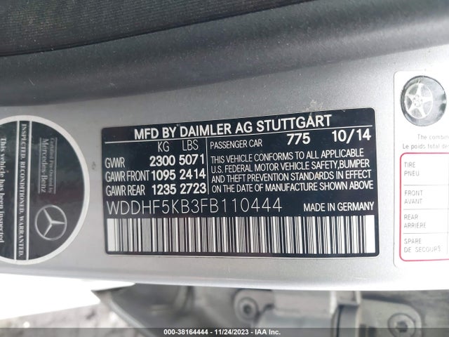 2015 MERCEDES-BENZ E 350 VIN: WDDHF5KB3FB110444