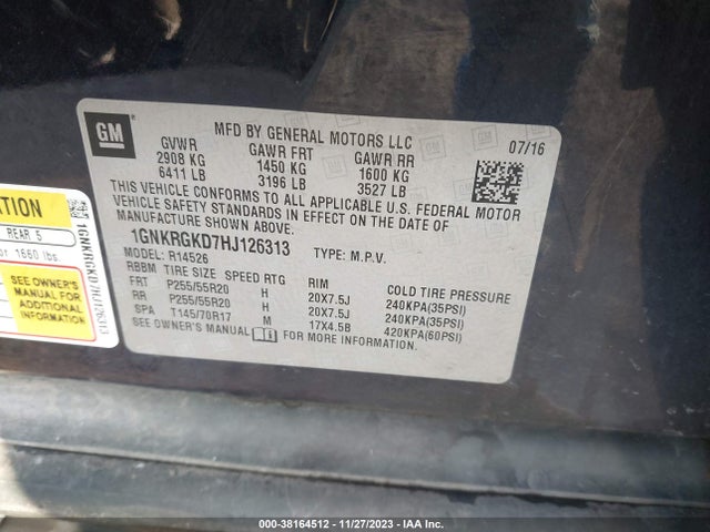 Chevrolet Traverse 1lt 2017 1GNKRGKD7HJ126313 Image 9