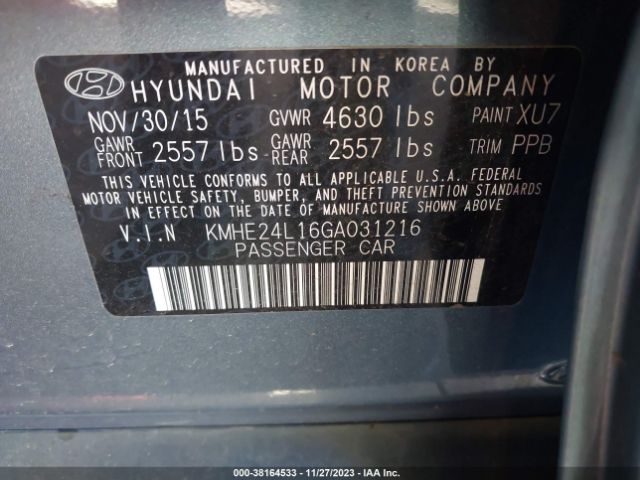 KMHE24L16GA031216 Hyundai Sonata Hybrid Se