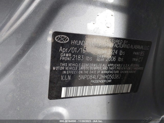 2017 HYUNDAI ELANTRA LIMITED VIN: 5NPD84LF2HH050382