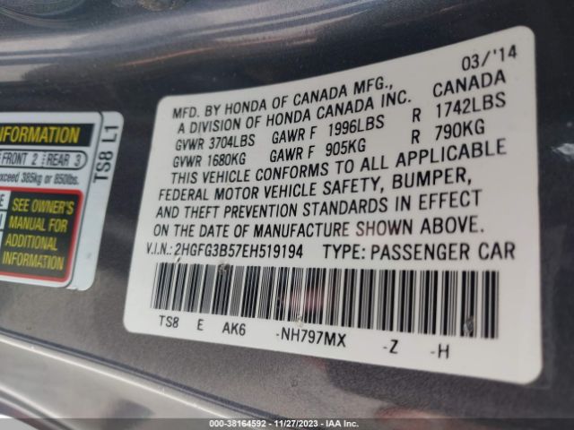 2HGFG3B57EH519194 Honda Civic Lx