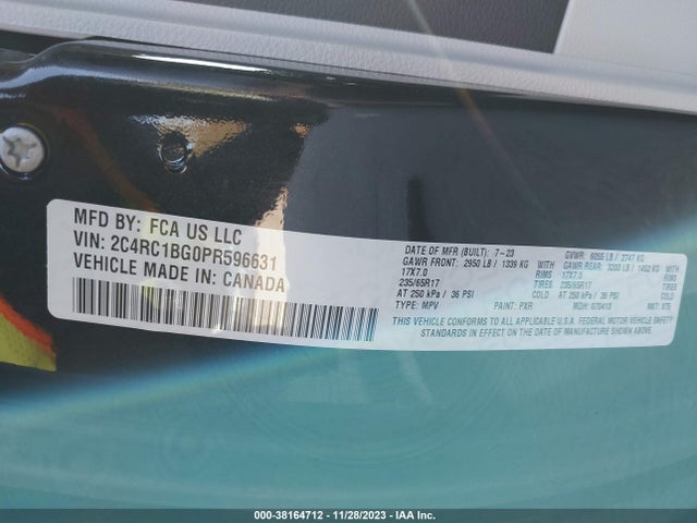 2023 CHRYSLER PACIFICA TOURING L VIN: 2C4RC1BG0PR596631