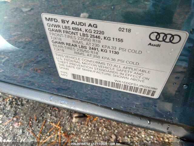 WA1ECCFS1JR026380 Audi Q3 2.0t Premium