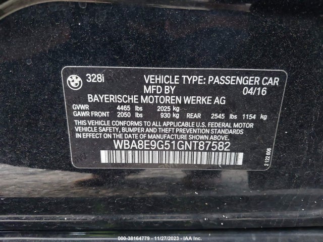 BMW 328I 2016 WBA8E9G51GNT87582 Image 9