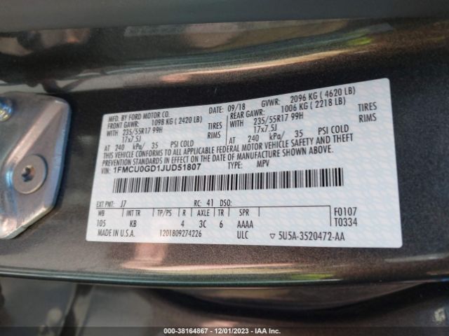 2018 FORD ESCAPE 1FMCU0GD1JUD51807 Photo 8