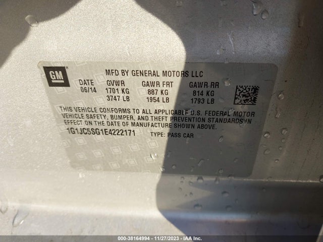 Chevrolet Sonic Lt Auto 2014 1G1JC5SG1E4222171 Image 9