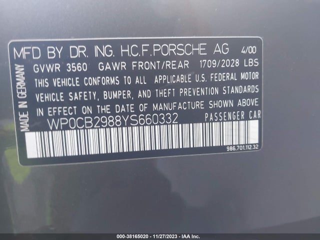 2000 PORSCHE BOXSTER WP0CB2988YS660332 Photo 8