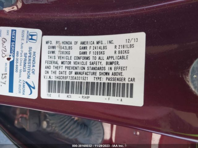 1HGCR6F72EA001521 Honda Accord Hybrid Touring