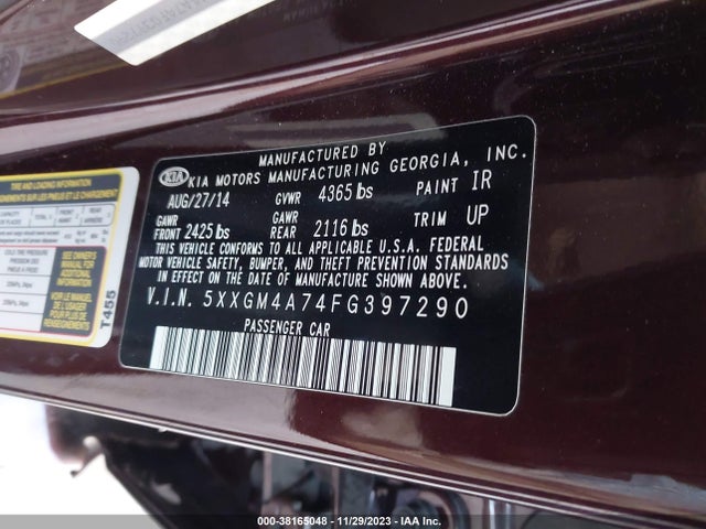 KIA Optima Lx 2015 5XXGM4A74FG397290 Image 9