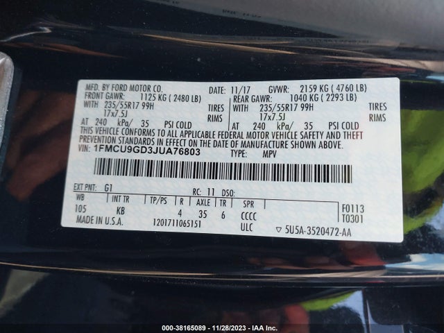 Ford ESCAPE SE 2018 1FMCU9GD3JUA76803 Image 9