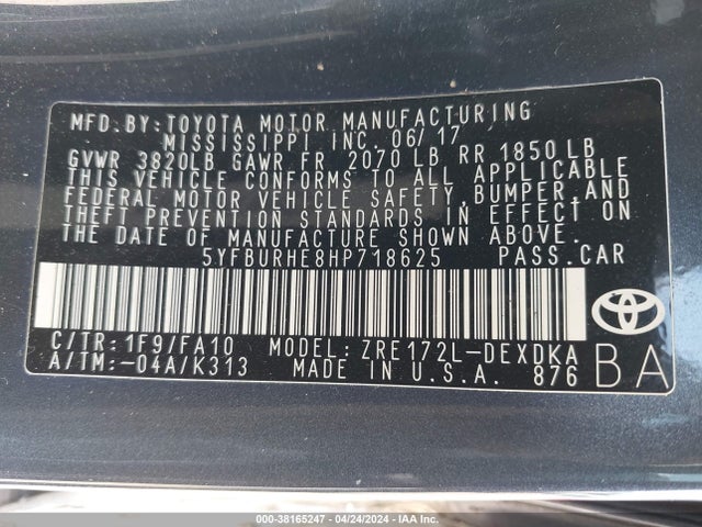 Toyota COROLLA L 2017 5YFBURHE8HP718625 Image 9