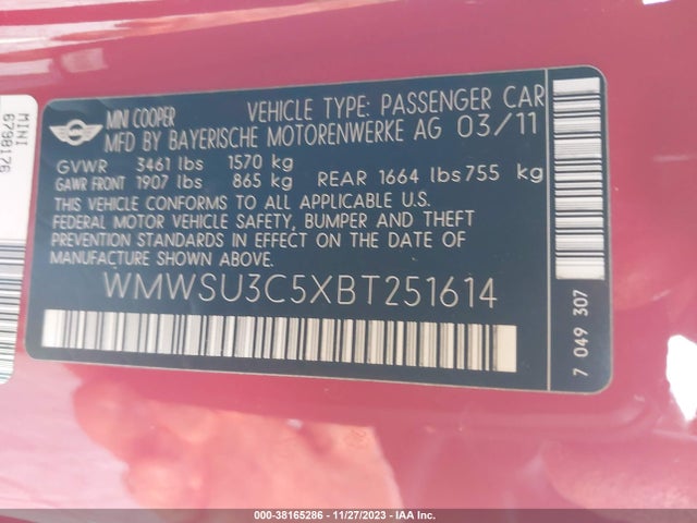 2011 MINI COOPER WMWSU3C5XBT251614 Photo 8