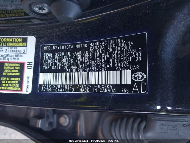 2015 TOYOTA COROLLA S PLUS VIN: 2T1BURHE1FC244207