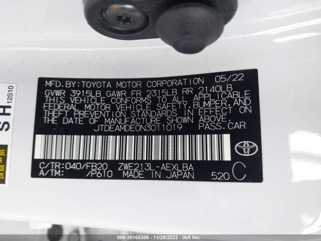 2022 TOYOTA COROLLA HYBRID LE VIN: JTDEAMDE0N3011019