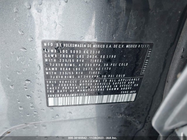 3VV2B7AX6JM011527 Volkswagen Tiguan 2.0t Sel/2.0t Se