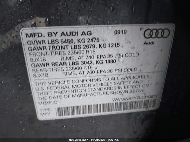 WA1ANAFY7L2019673 Audi Q5 Premium 45 Tfsi Quattro S Tronic/titanium Premium 45 Tfsi Quattro S Tronic