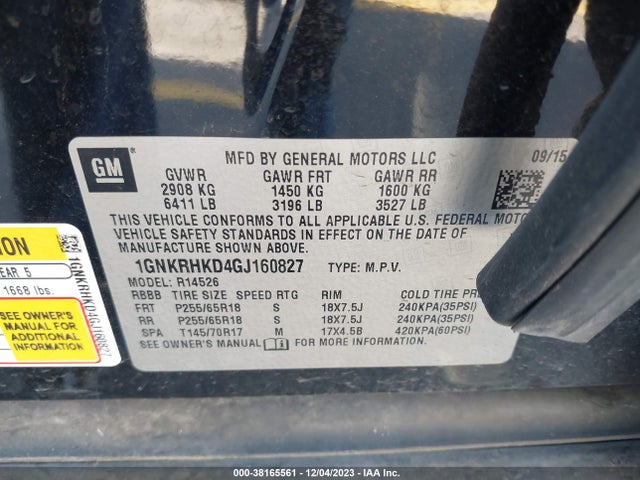 Chevrolet Traverse 2lt 2016 1GNKRHKD4GJ160827 Image 9