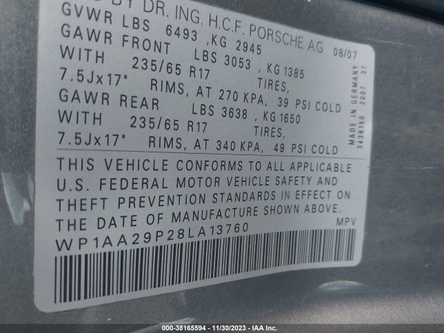 2008 PORSCHE CAYENNE WP1AA29P28LA13760 Photo 8