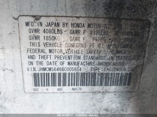 2006 HONDA ACCORD 2.4 LX VIN: JHMCM56466C005654