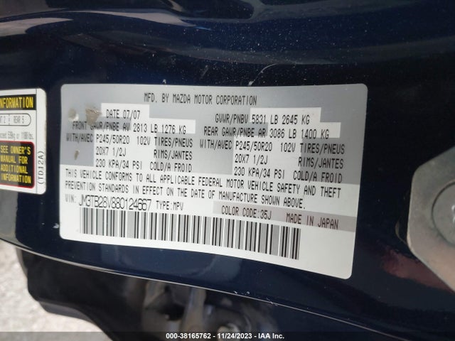 2008 MAZDA CX-9 GRAND TOURING VIN: JM3TB28V880124667