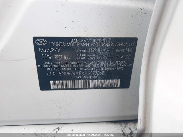2017 HYUNDAI SONATA VIN: 5NPE24AFXHH572668