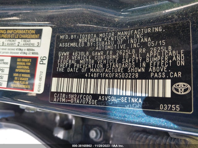 Toyota CAMRY LE 2015 4T4BF1FK0FR503228 Image 9