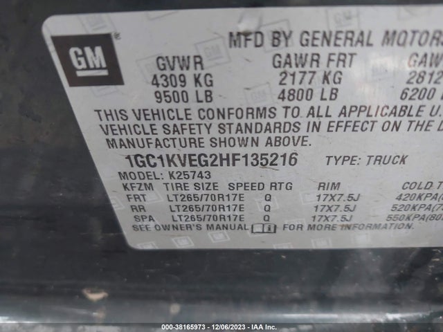 Chevrolet Silverado 2500hd Lt 2017 1GC1KVEG2HF135216 Image 9