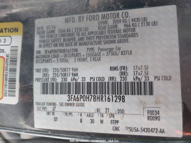 3FA6P0H78HR161298 Ford FUSION SE