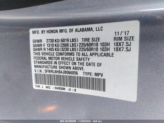 Honda Odyssey Touring 2018 5FNRL6H84JB066856 Image 9