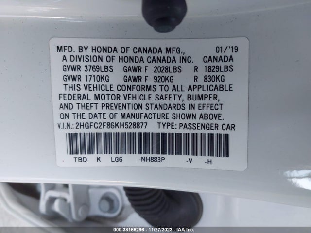 Honda Civic Sport 2019 2HGFC2F86KH528877 Image 9