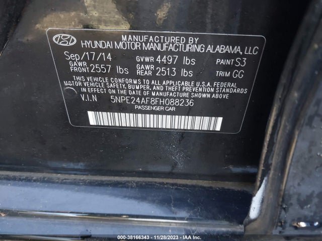 2015 HYUNDAI SONATA SE VIN: 5NPE24AF8FH088236